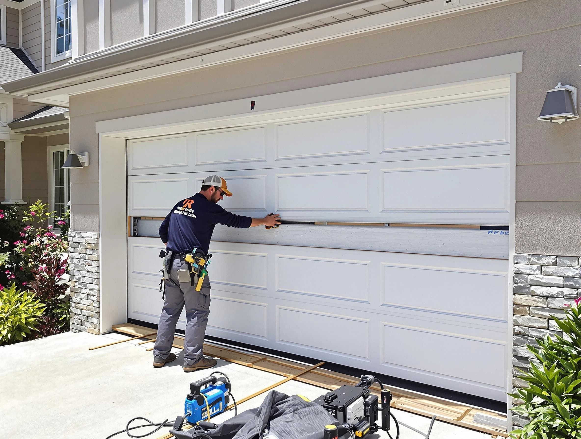Derby Garage Door Repair team performing complete garage door replacement at Derby residence