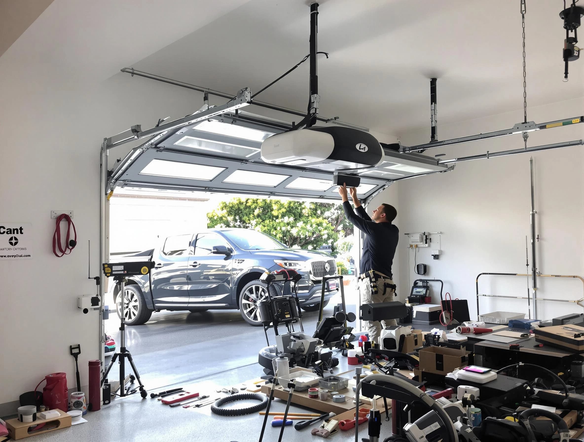Derby Garage Door Repair specialist installing smart garage door opener system in Derby home