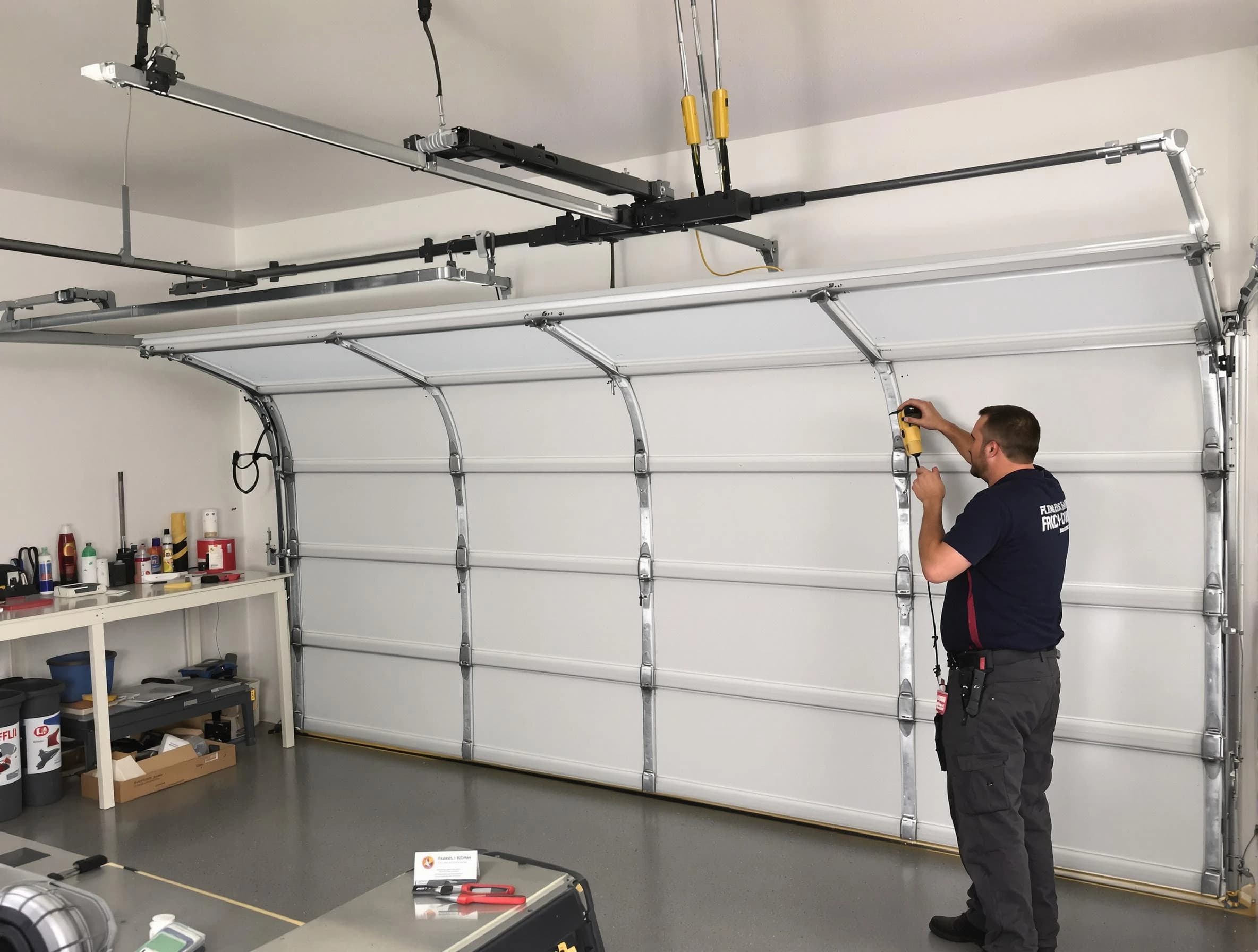 Derby Garage Door Repair certified technician performing overhead door system repair in Derby