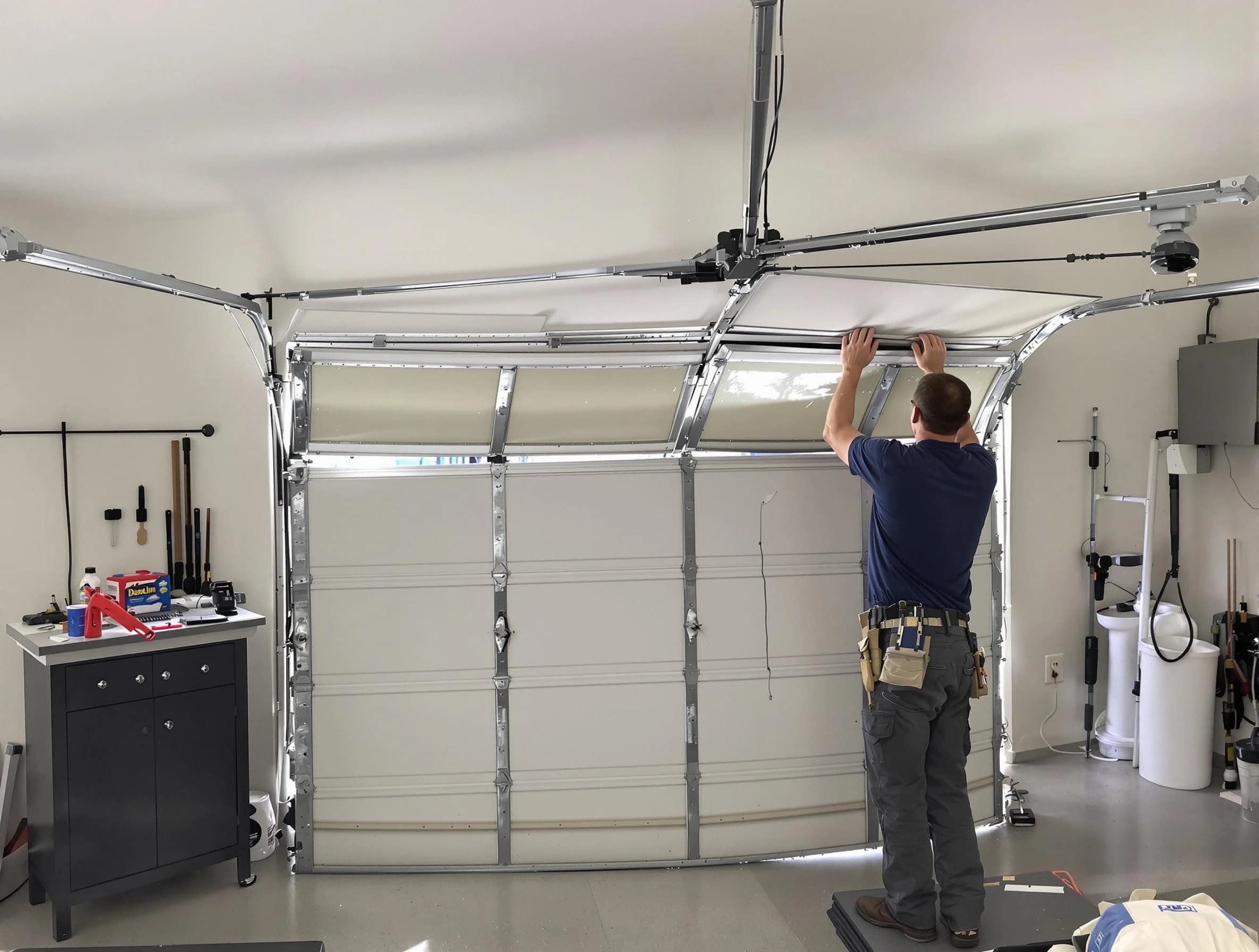 Derby Garage Door Repair specialist performing precise section replacement on Derby garage door