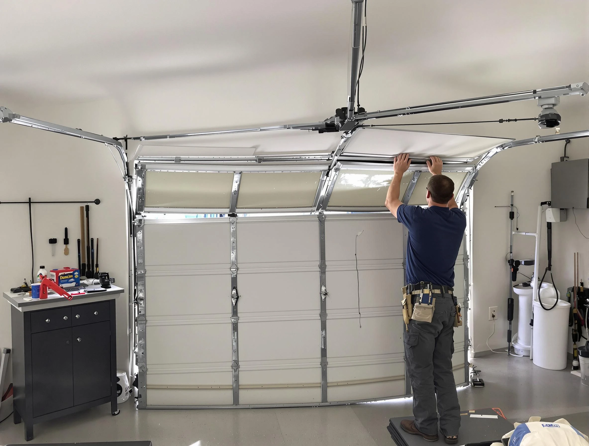 Derby Garage Door Repair specialist performing precise section replacement on Derby garage door